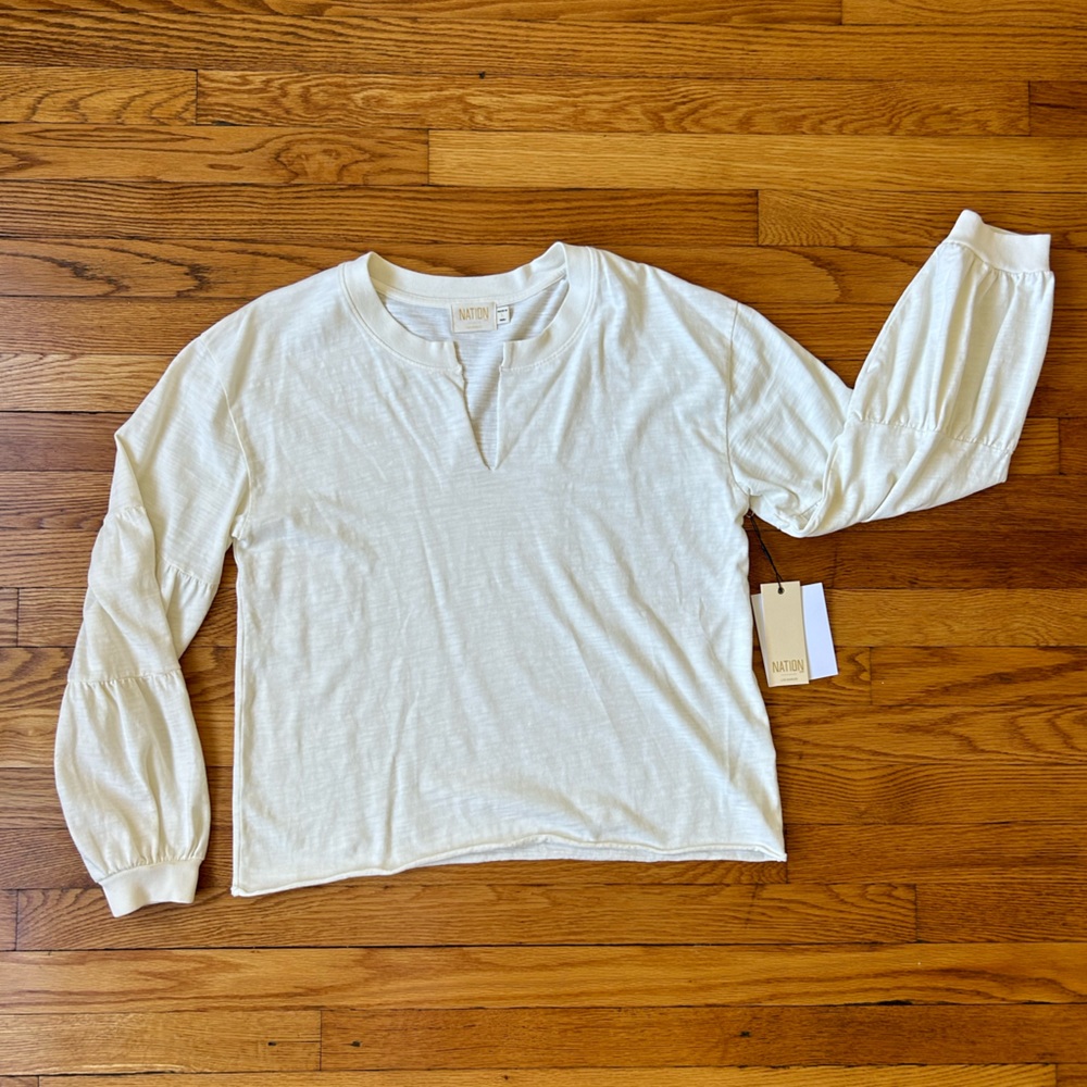 Nation LTD Cream Long Sleeve Henley Top